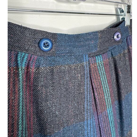 1980s Tan Jay Plaid Wool Midi Skirt Made in USA Preppy Large - Picture 4 of 11